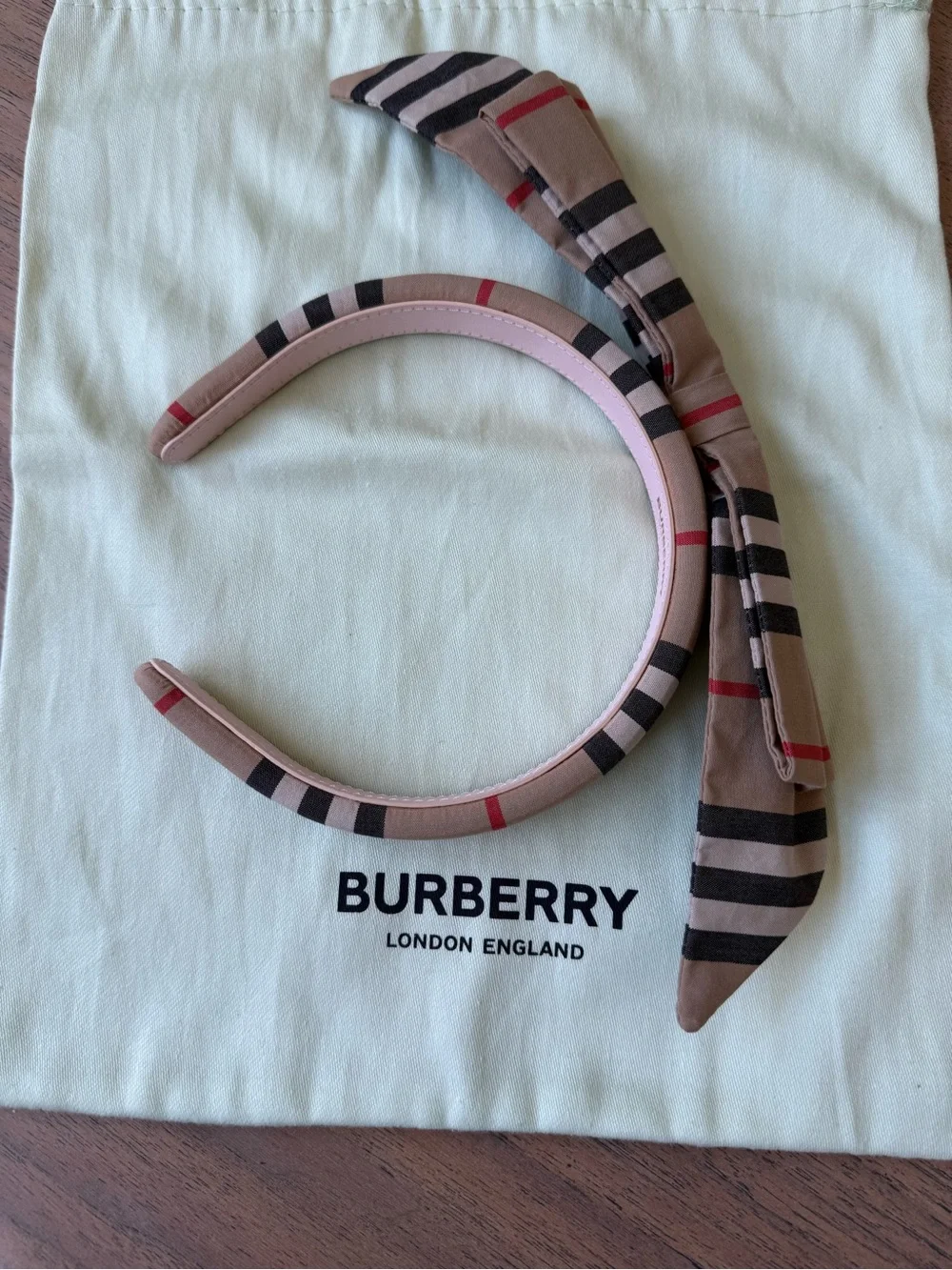 Burberry Pink & Beige Plaid Headband with Bow Accent
